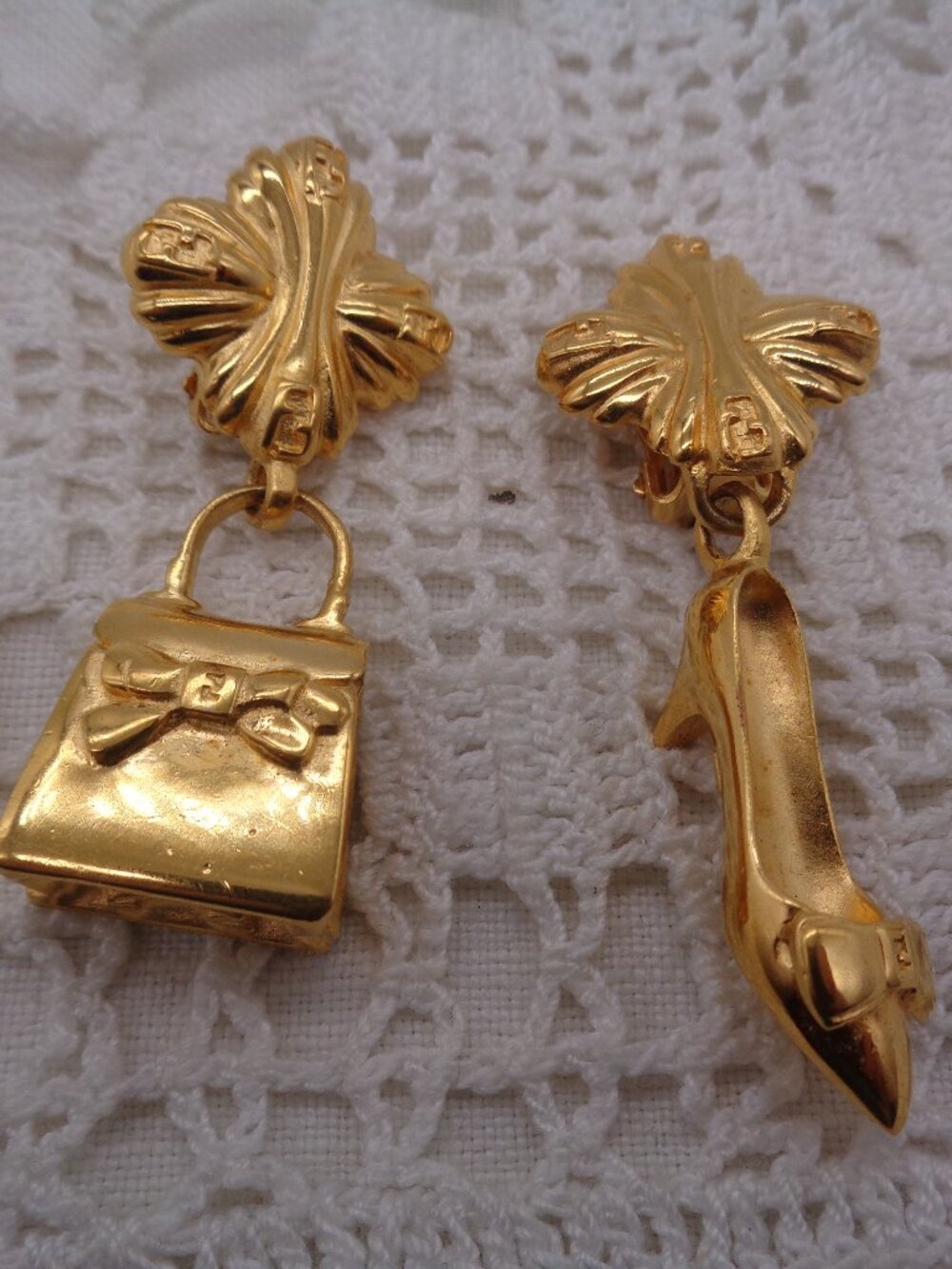 Vintage FENDI Gold Plated Shoe & Purse Clip EARRINGS
